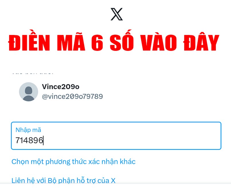 Bước 6 : Điền code 6 số v&agrave; ấn tiếp tục