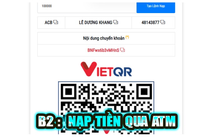 nạp tiền qua ng&acirc;n h&agrave;ng