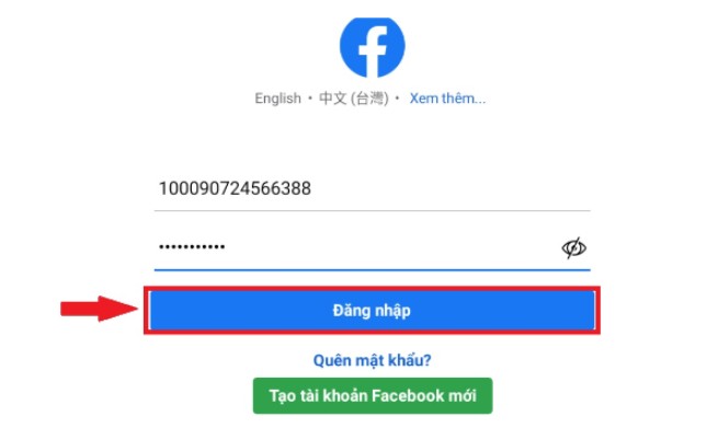 Bước 3 : Đăng nhập t&agrave;i khoản, mật khẩu v&agrave;o m.facebook.com