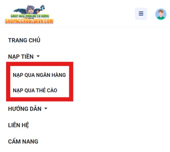 Bước 2: Nạp Tiền  