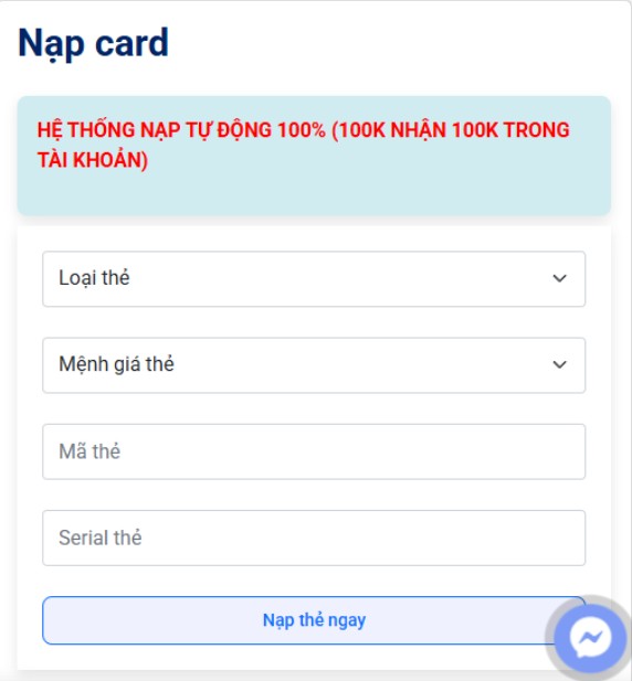 Nạp Thẻ C&agrave;o (Viettel, Mobi, Vina, Zing): 