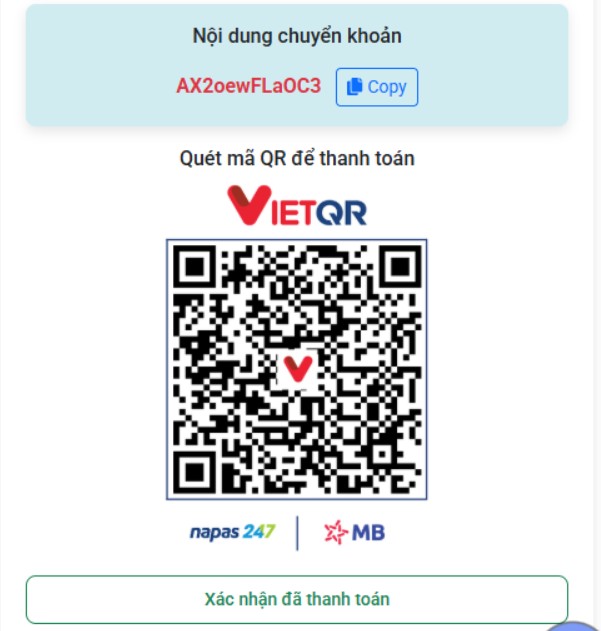 Qu&eacute;t m&atilde; QR hoặc chuyển đ&uacute;ng số t&agrave;i khoản hiển thị tr&ecirc;n web. 