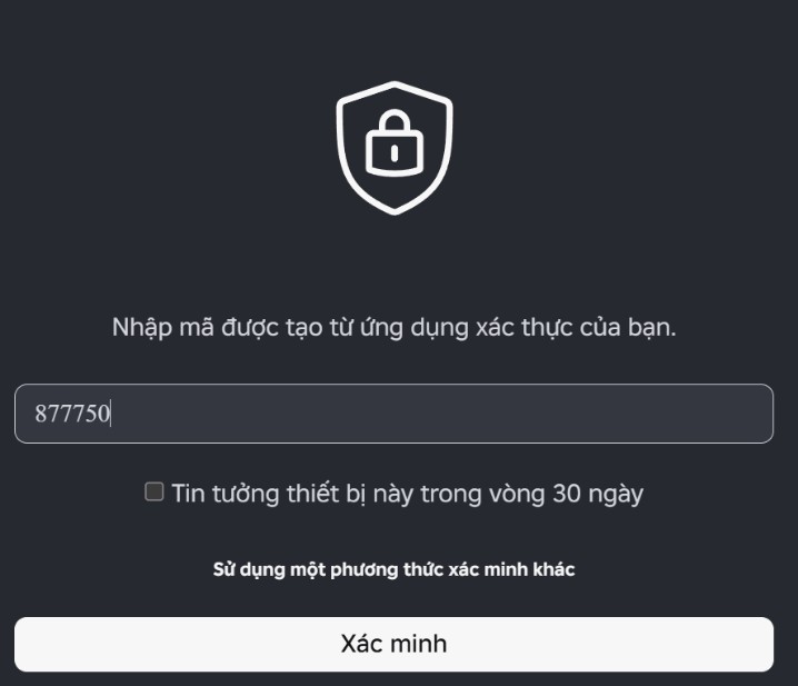 Nhập m&atilde; authenticator 