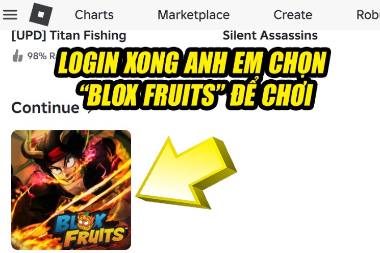 chọn game blox fruits để đăng nhập