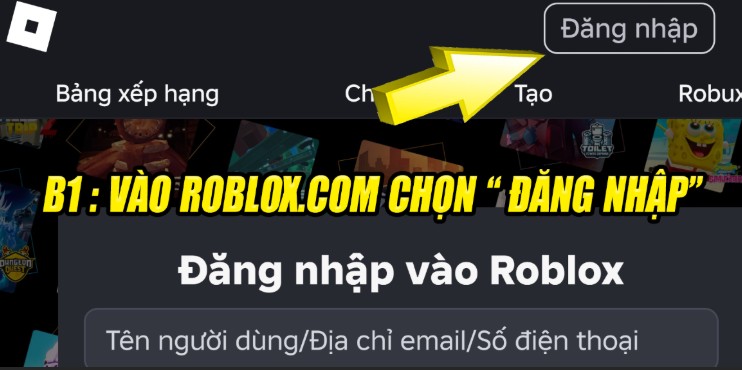 Truy cập roblox.com -> chọn đăng nhập  
